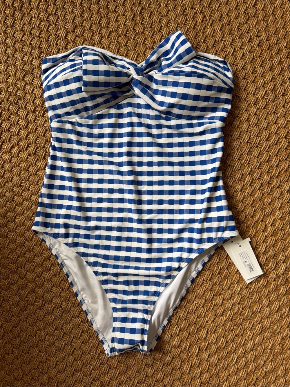 Milly Blue and White Gingham Strapless One-Piece Swimsuit
